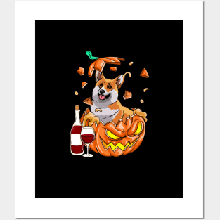 Corgi & Wine Make Me Happy Humans Make My Head Hurt T-shirt Posters and Art